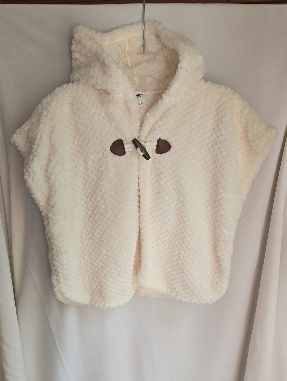 Old Navy Cream Plush Hooded Capelet with Toggle Closure